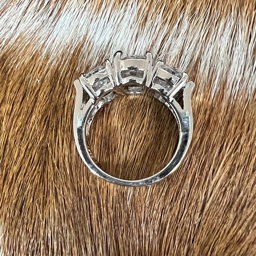 Silver Tone CZ Three Stone Oval & Round Ring Size 4.75 - Picture 3 of 5
